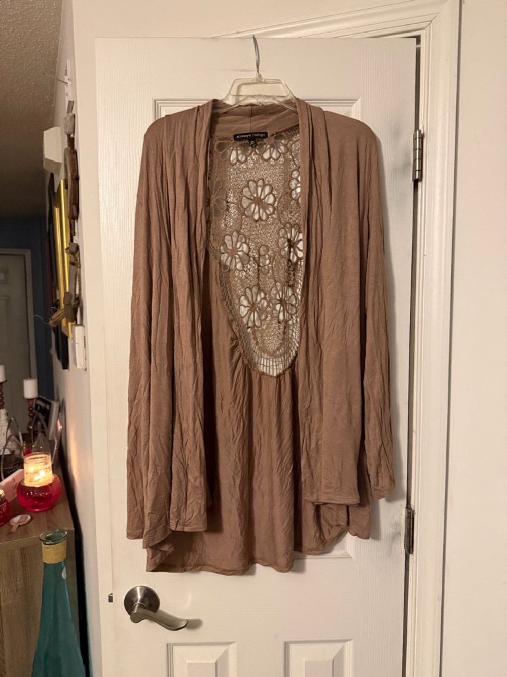 Light Brown Crochet-Back Open Cardigan